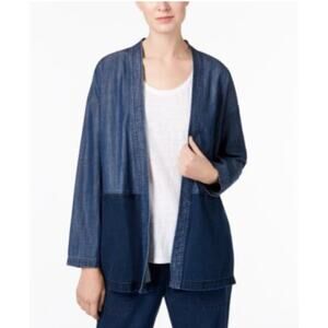 Eileen Fisher Colorblock Organic Cotton Blend M Kimono Denim Jacket Minimalist